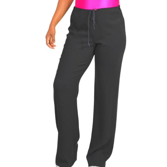 Tahari Dress Pants Black Trousers High Waist Flare Drawstring Crepe Flare Size 6 - Picture 14 of 14